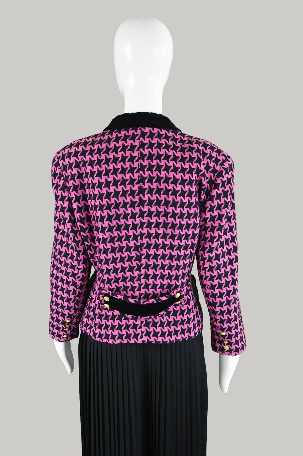 Charles Jourdan 1980s Pink & Black Vintage Wool Blazer 3