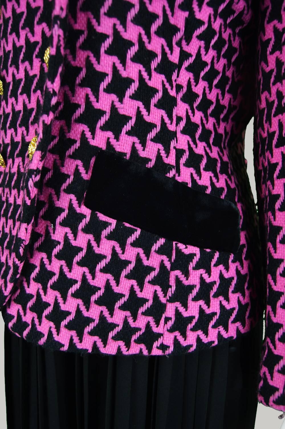 Charles Jourdan 1980s Pink & Black Vintage Wool Blazer 2