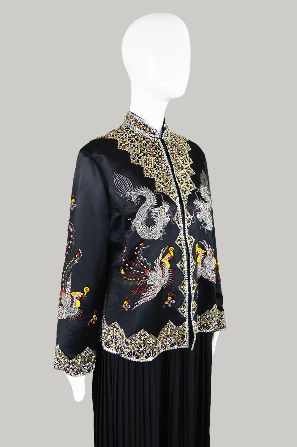 Women's Vintage Silk Satin Asian Hand Beaded Silk Satin Jacket, 1960s