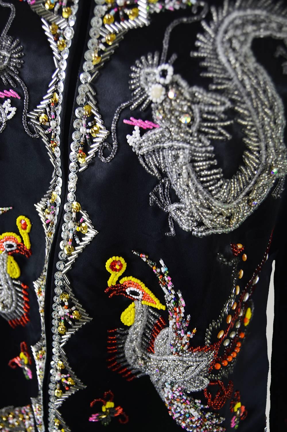 Vintage Silk Satin Asian Hand Beaded Silk Satin Jacket, 1960s 1