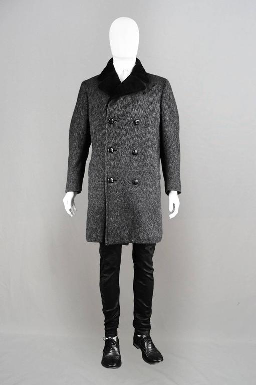 Aquascutum Men's Wool Herringbone Overcoat with Faux Fur Collar, 1960s ...