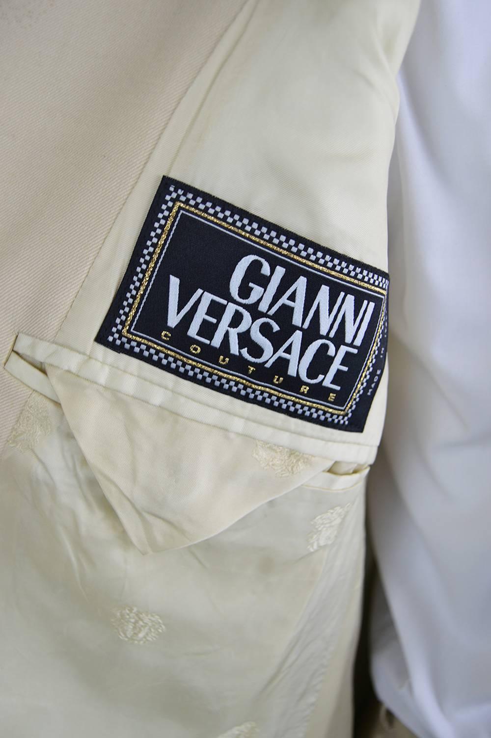 Gianni Versace Men's Cream Medusa Head Wool Jacquard Trouser Suit, 1990s 1