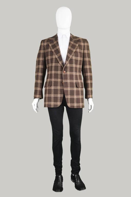 Lanvin Paris Mens Woven Camel Hair Vintage Check Blazer, 1970s