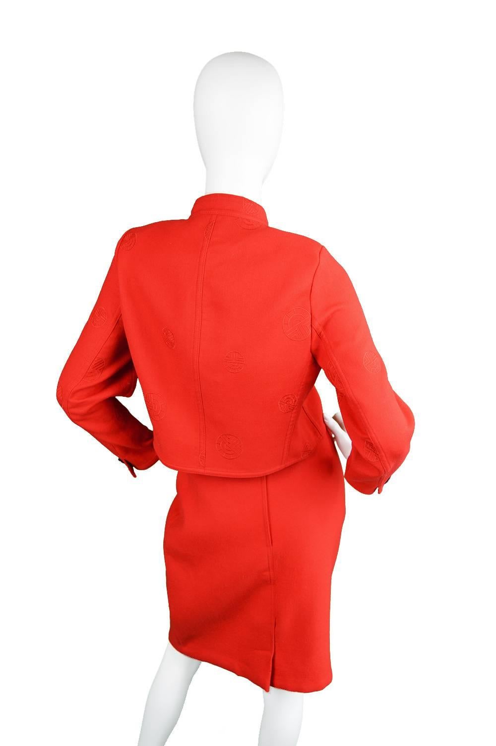 Women's Louis Feraud Red Embroidered Wool Skirt Suit, 1980s 
