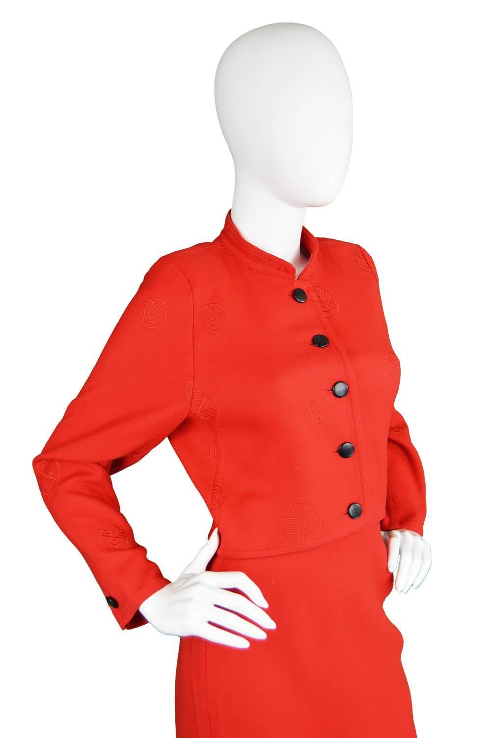 Louis Feraud Red Embroidered Wool Skirt Suit, 1980s  1