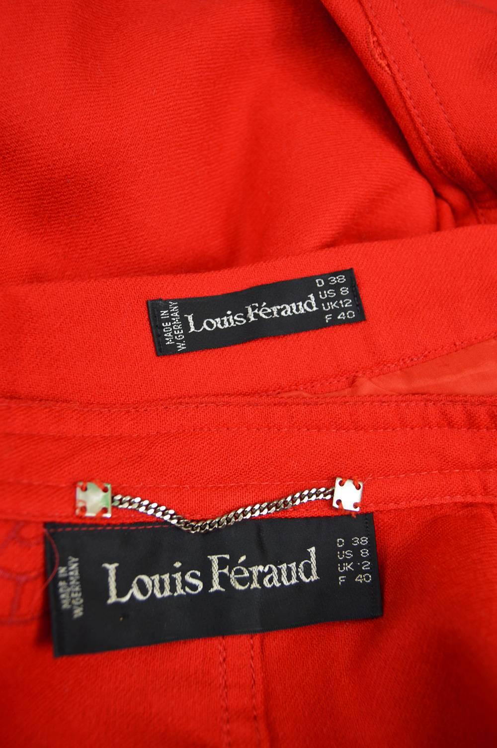 Louis Feraud Red Embroidered Wool Skirt Suit, 1980s  3