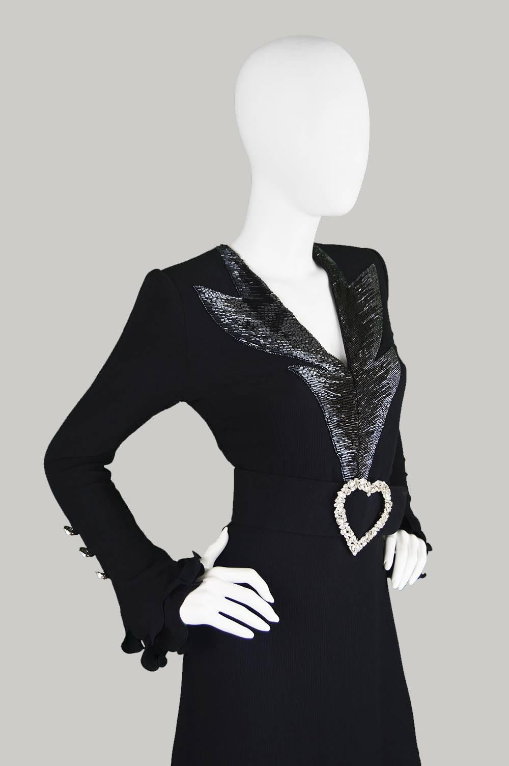 Renato Balestra Double Layered Silk Beaded Black Cocktail Dress, 1980s For Sale 3