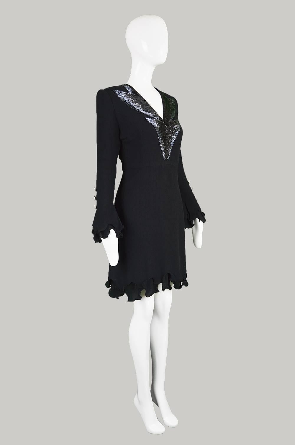 Renato Balestra Double Layered Silk Beaded Black Cocktail Dress, 1980s For Sale 2