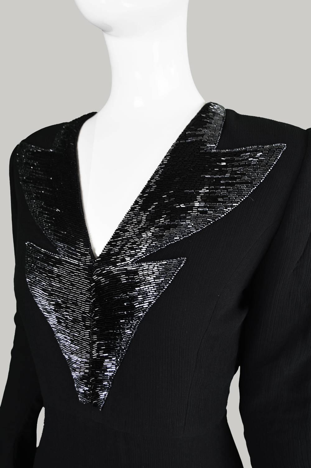 Women's Renato Balestra Double Layered Silk Beaded Black Cocktail Dress, 1980s For Sale