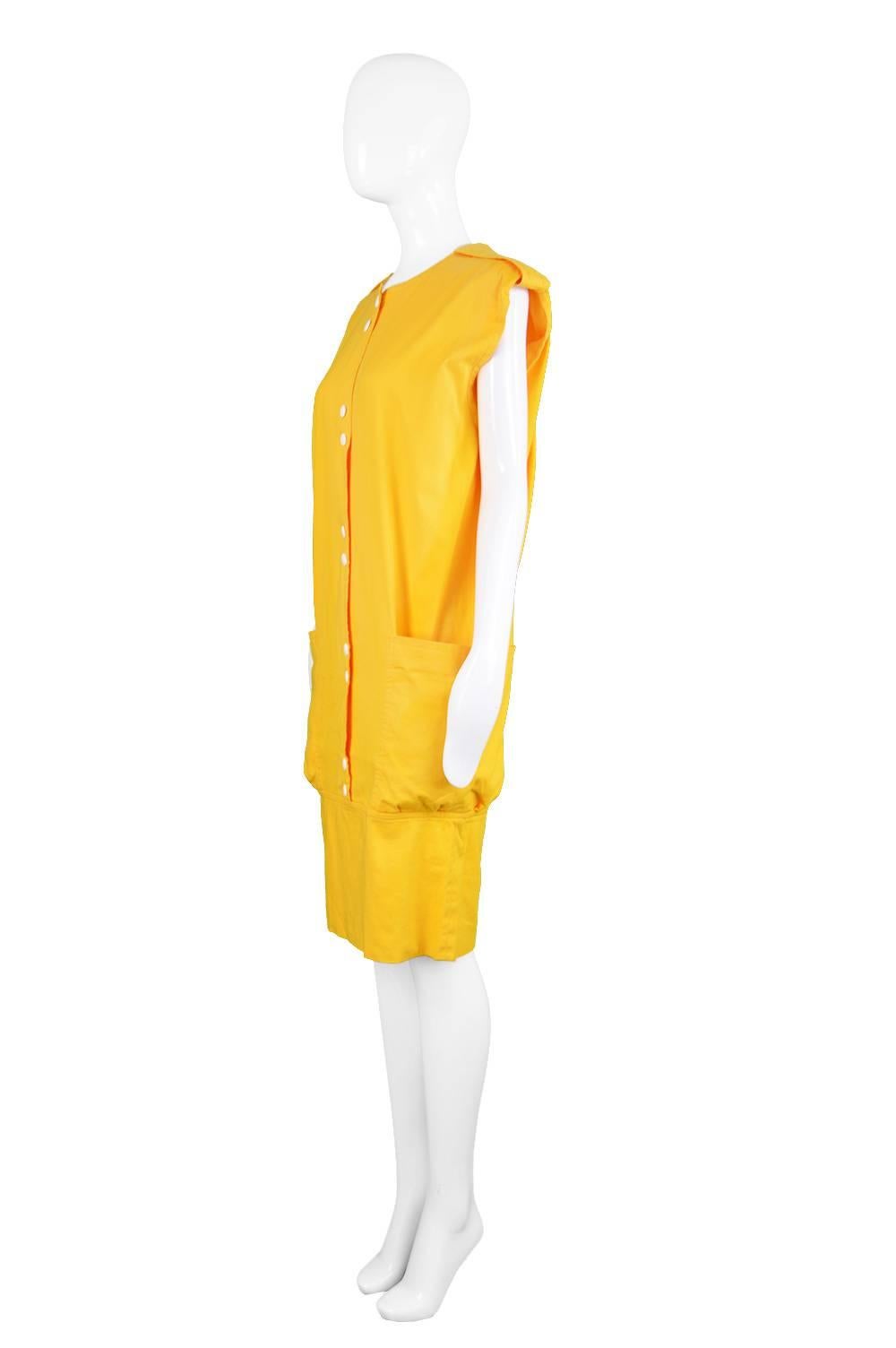 Pierre Cardin Mustard Yellow Dress with Oversized Patch Pockets, 1980s For Sale 2