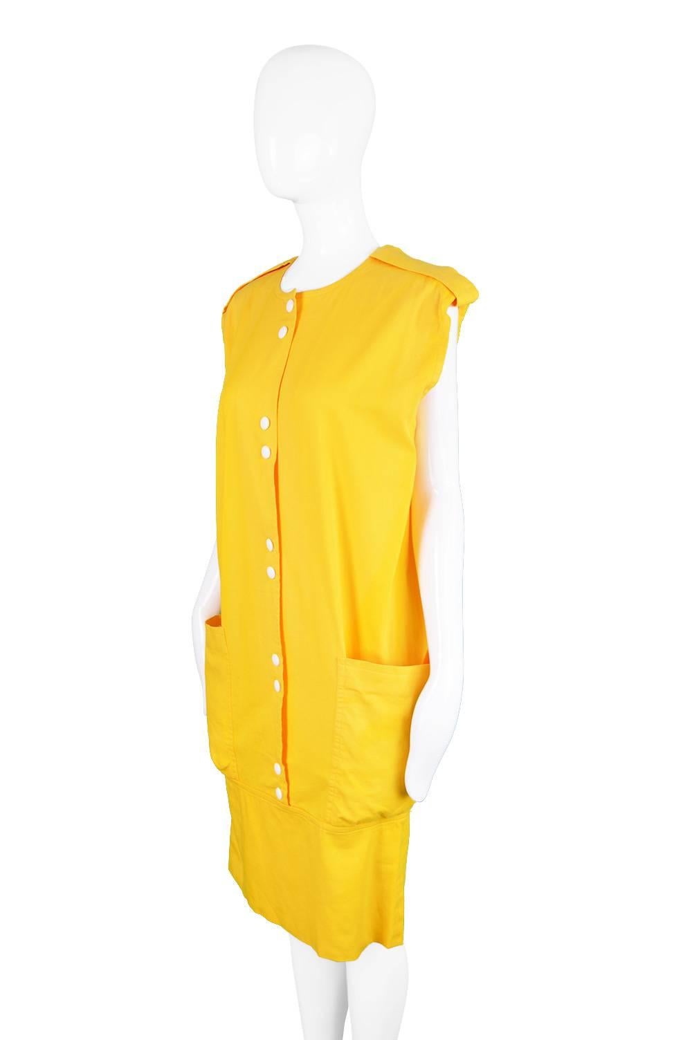 Pierre Cardin Mustard Yellow Dress with Oversized Patch Pockets, 1980s In Excellent Condition In Doncaster, South Yorkshire