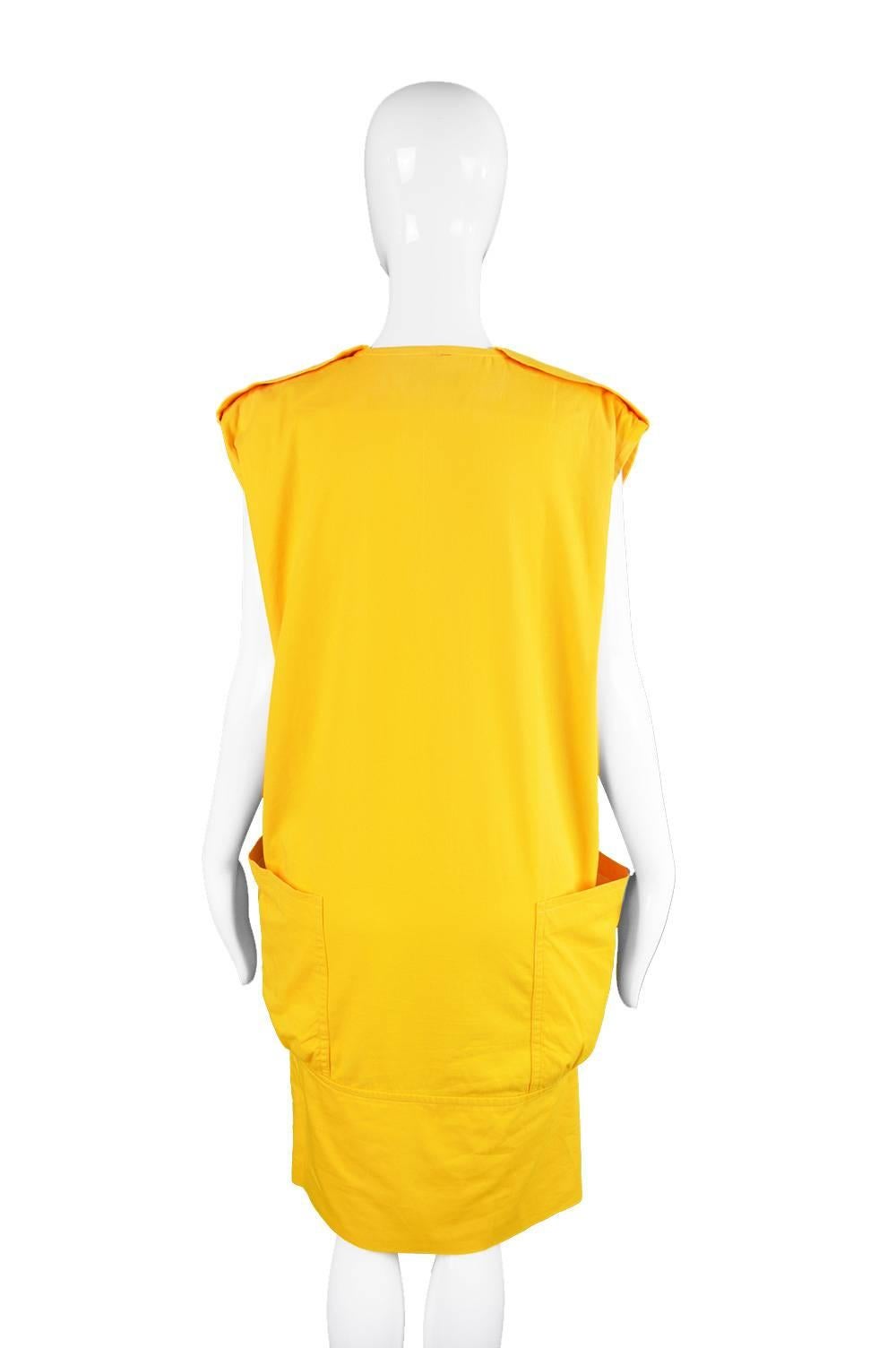 Pierre Cardin Mustard Yellow Dress with Oversized Patch Pockets, 1980s For Sale 3