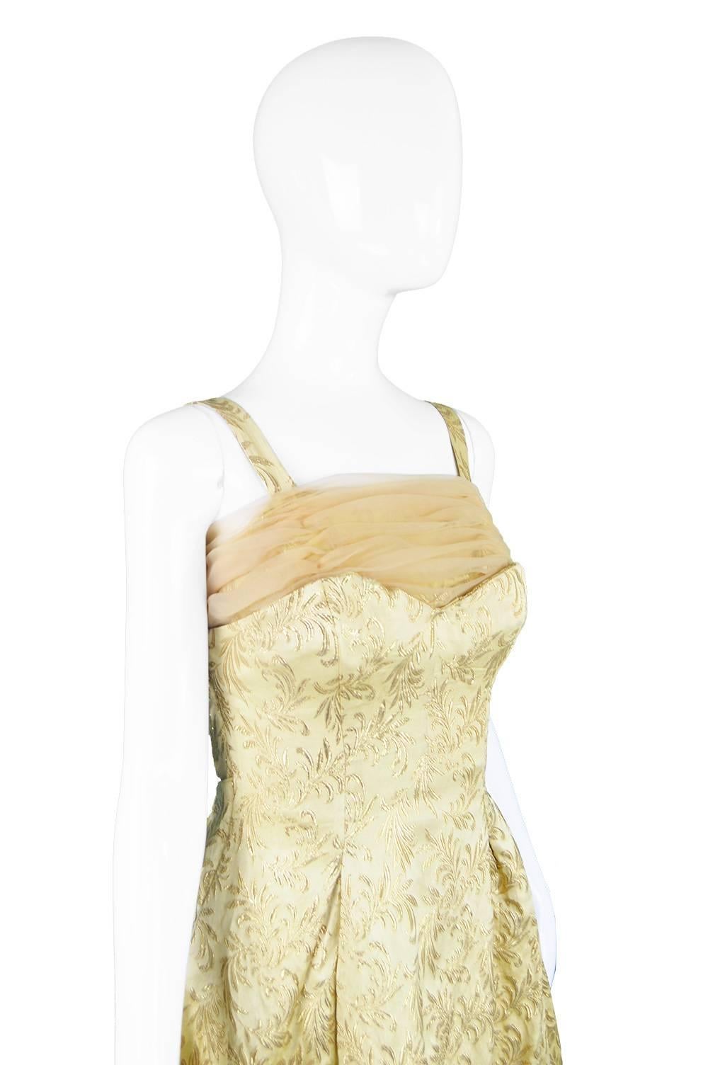 Gold Brocade Evening Gown with Chiffon Train, 1950s In Excellent Condition For Sale In Doncaster, South Yorkshire