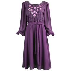 Vintage Beaded Purple Chiffon Dress by Jack Bryan, 1970s 4