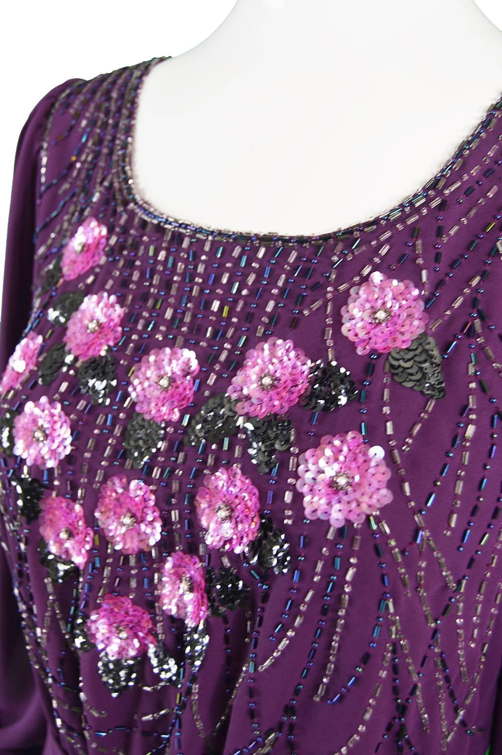 Vintage Beaded Purple Chiffon Dress by Jack Bryan, 1970s For Sale 2