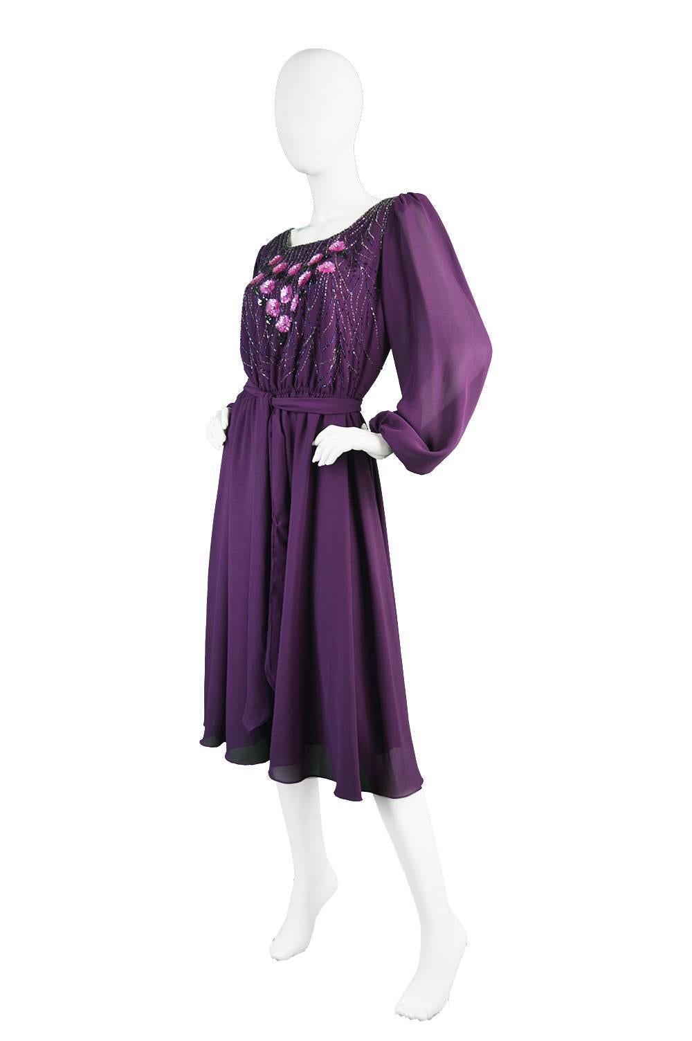 Vintage Beaded Purple Chiffon Dress by Jack Bryan, 1970s For Sale 1