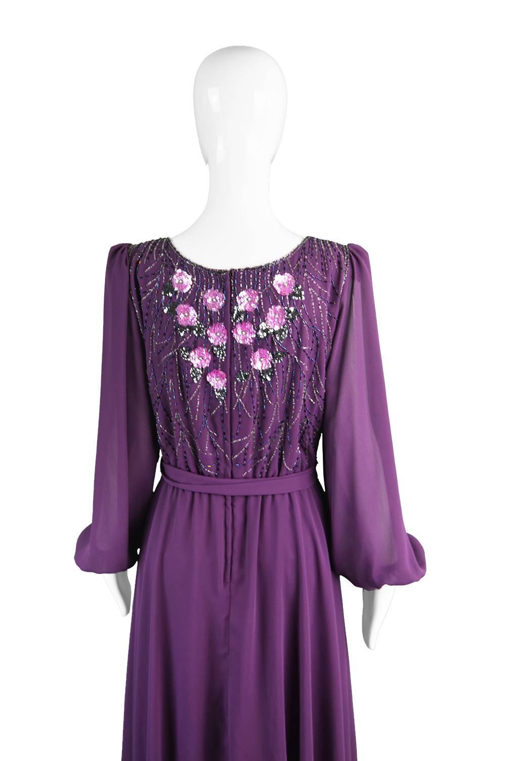 Vintage Beaded Purple Chiffon Dress by Jack Bryan, 1970s 3