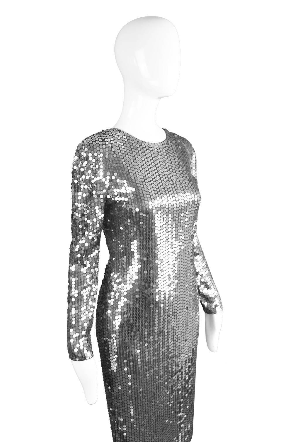 Halston Silver Sequin Dress with Deep Scoop Back, 1970s For Sale 2