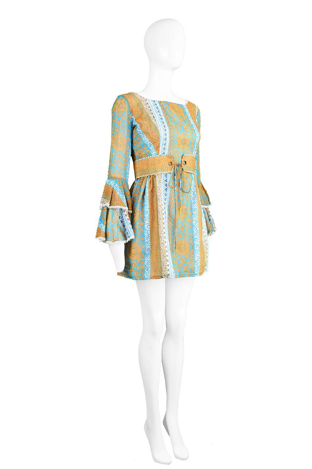 Koupy Boutique Cotton Voile Bell Sleeve Mini Dress, 1970s For Sale 2