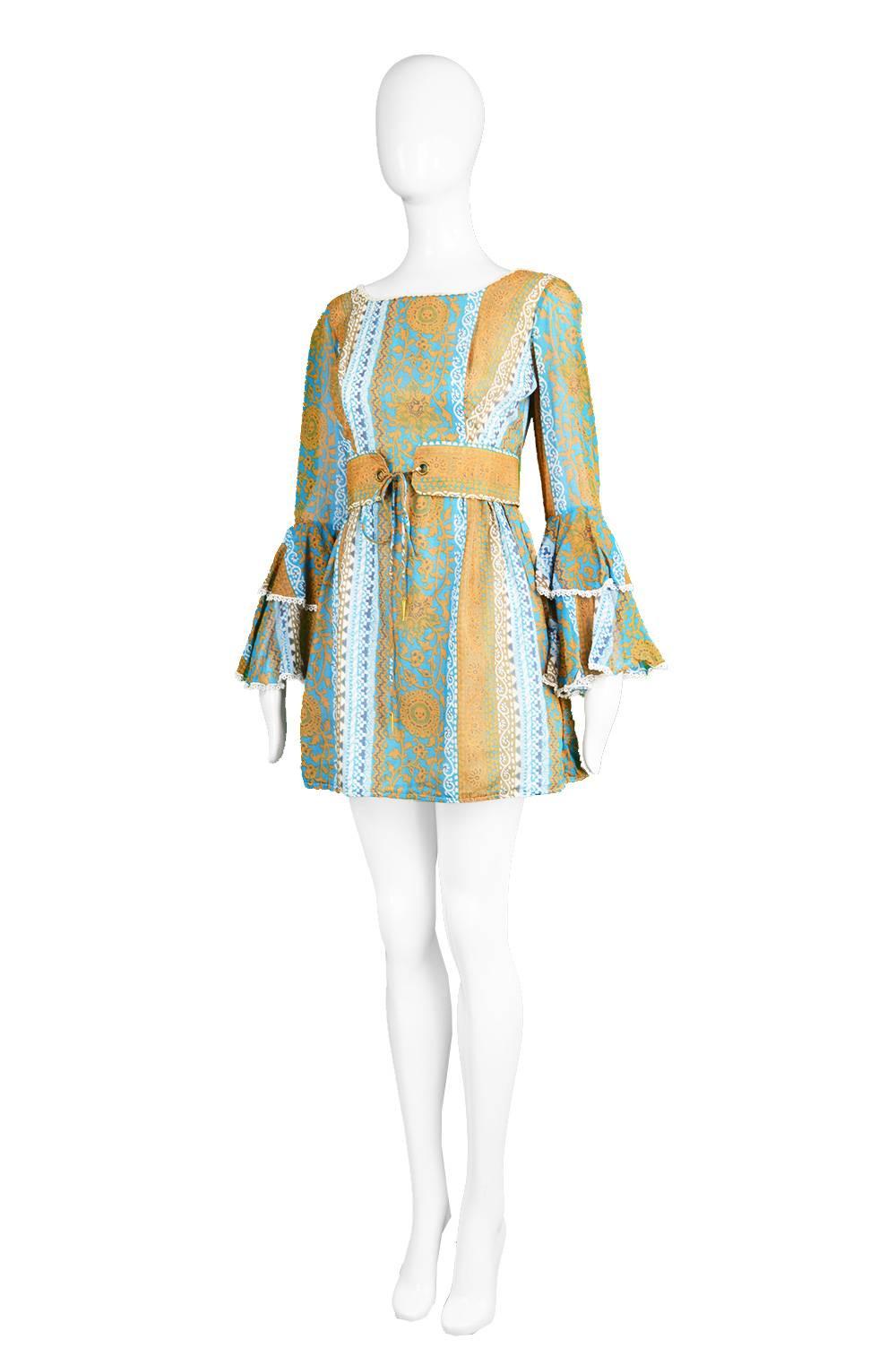 Koupy Boutique Cotton Voile Bell Sleeve Mini Dress, 1970s For Sale 1