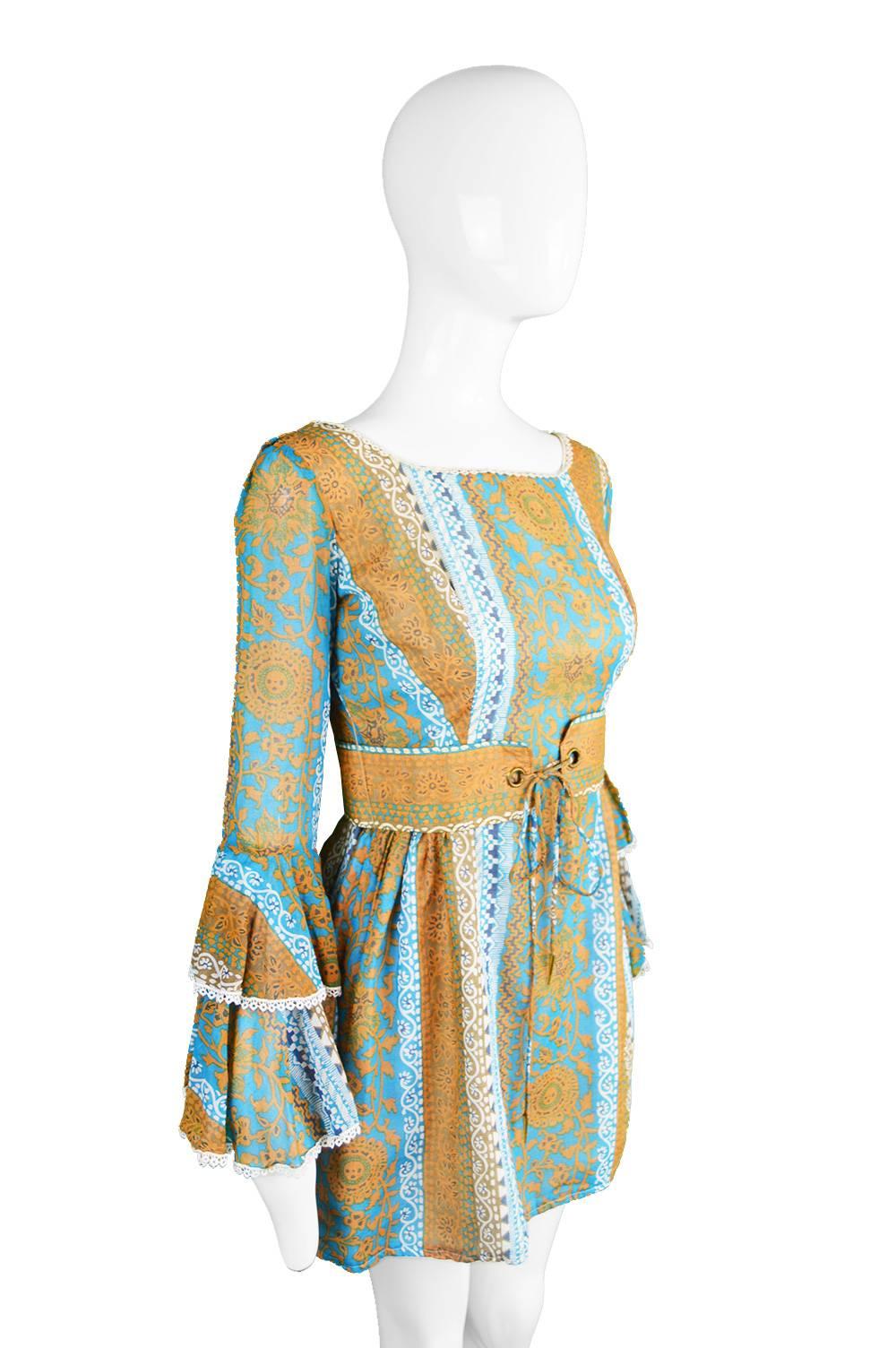 Koupy Boutique Cotton Voile Bell Sleeve Mini Dress, 1970s For Sale 3