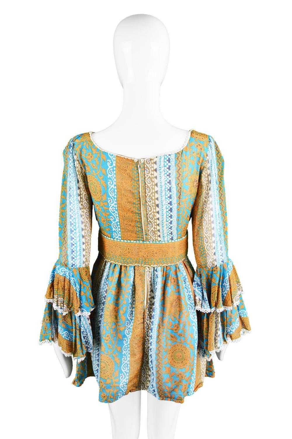 Koupy Boutique Cotton Voile Bell Sleeve Mini Dress, 1970s For Sale 4