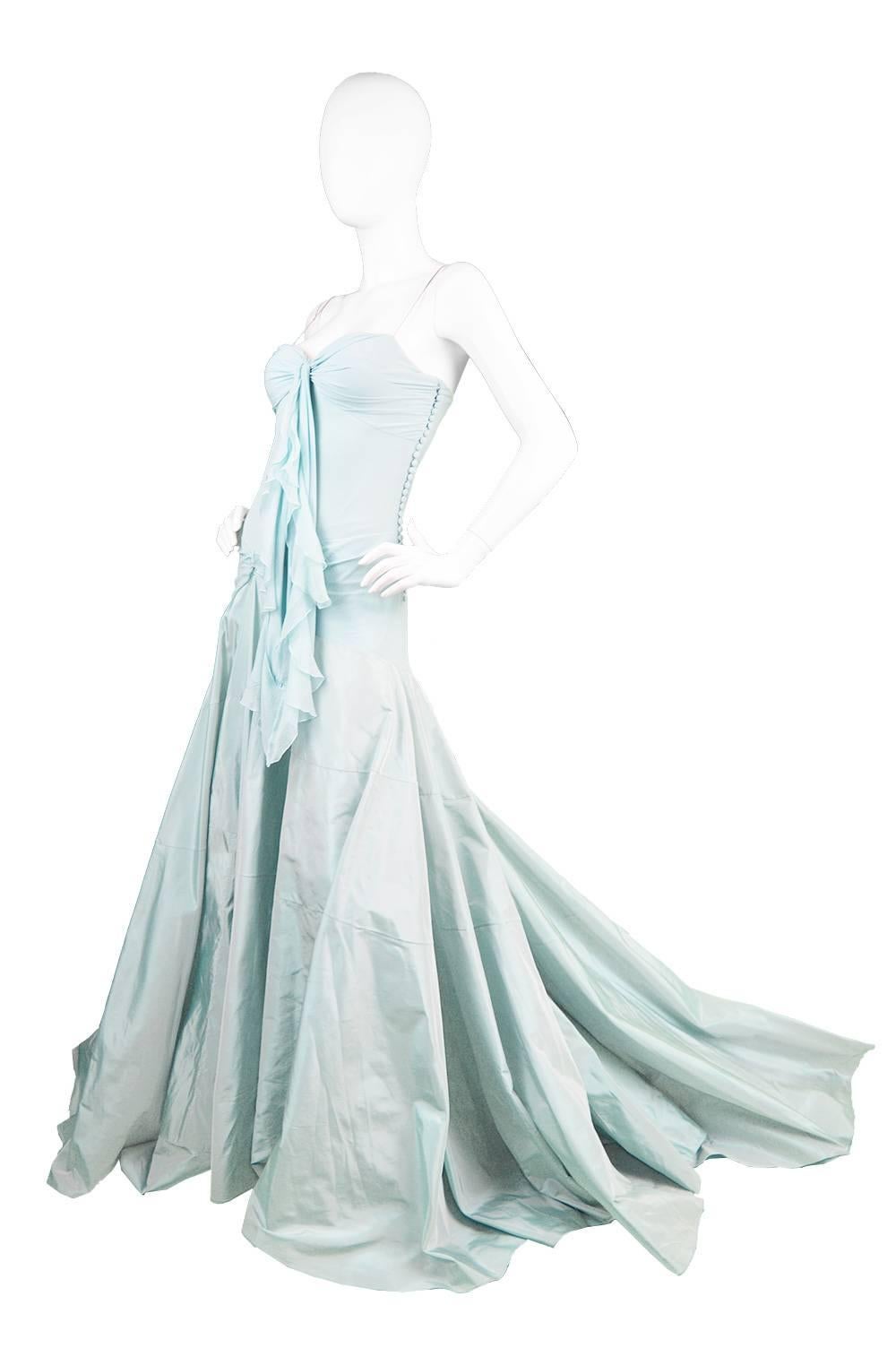 Gray John Galliano for Christian Dior Bias Cut Silk Chiffon Gown with Taffeta Train