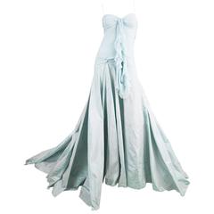 Vintage John Galliano for Christian Dior Bias Cut Silk Chiffon Gown with Taffeta Train