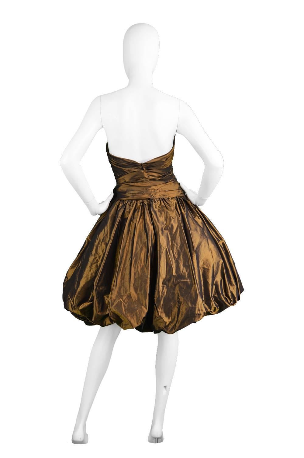 Jean-Louis Scherrer Couture Numbered Bronze Silk Taffeta Dress, 1980s 2