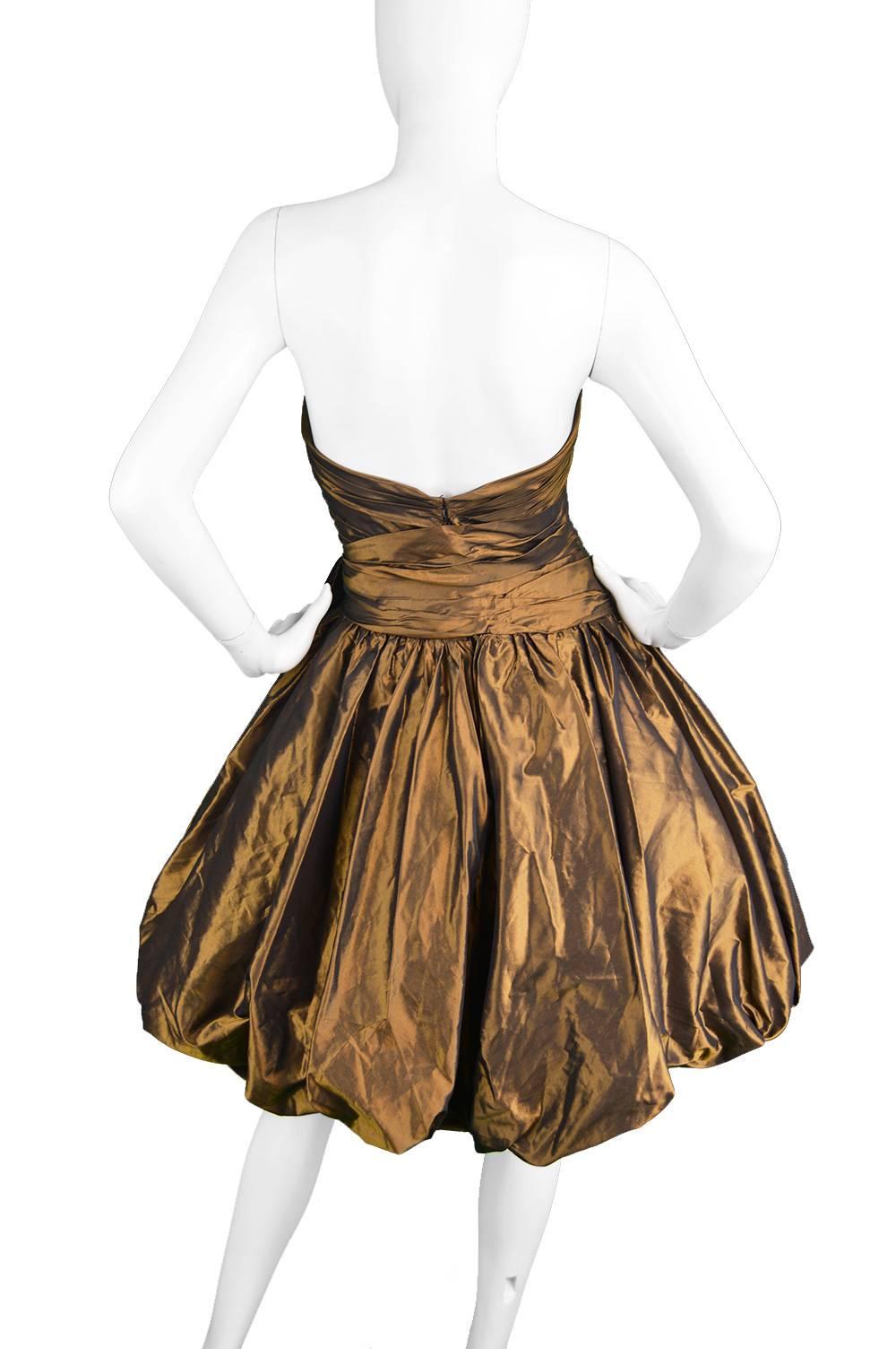 Jean-Louis Scherrer Couture Numbered Bronze Silk Taffeta Dress, 1980s 3