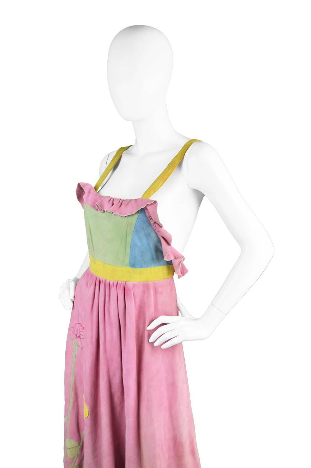 Pat Mariner Colour Block Suede Pinafore Dress, 1970s 1