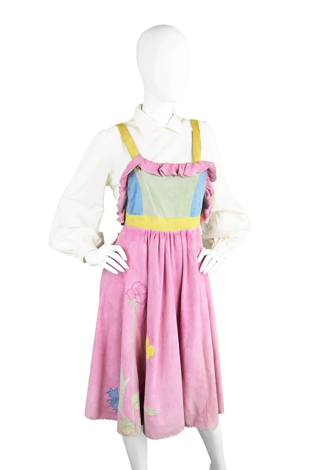 Pat Mariner Colour Block Suede Pinafore Dress, 1970s 3