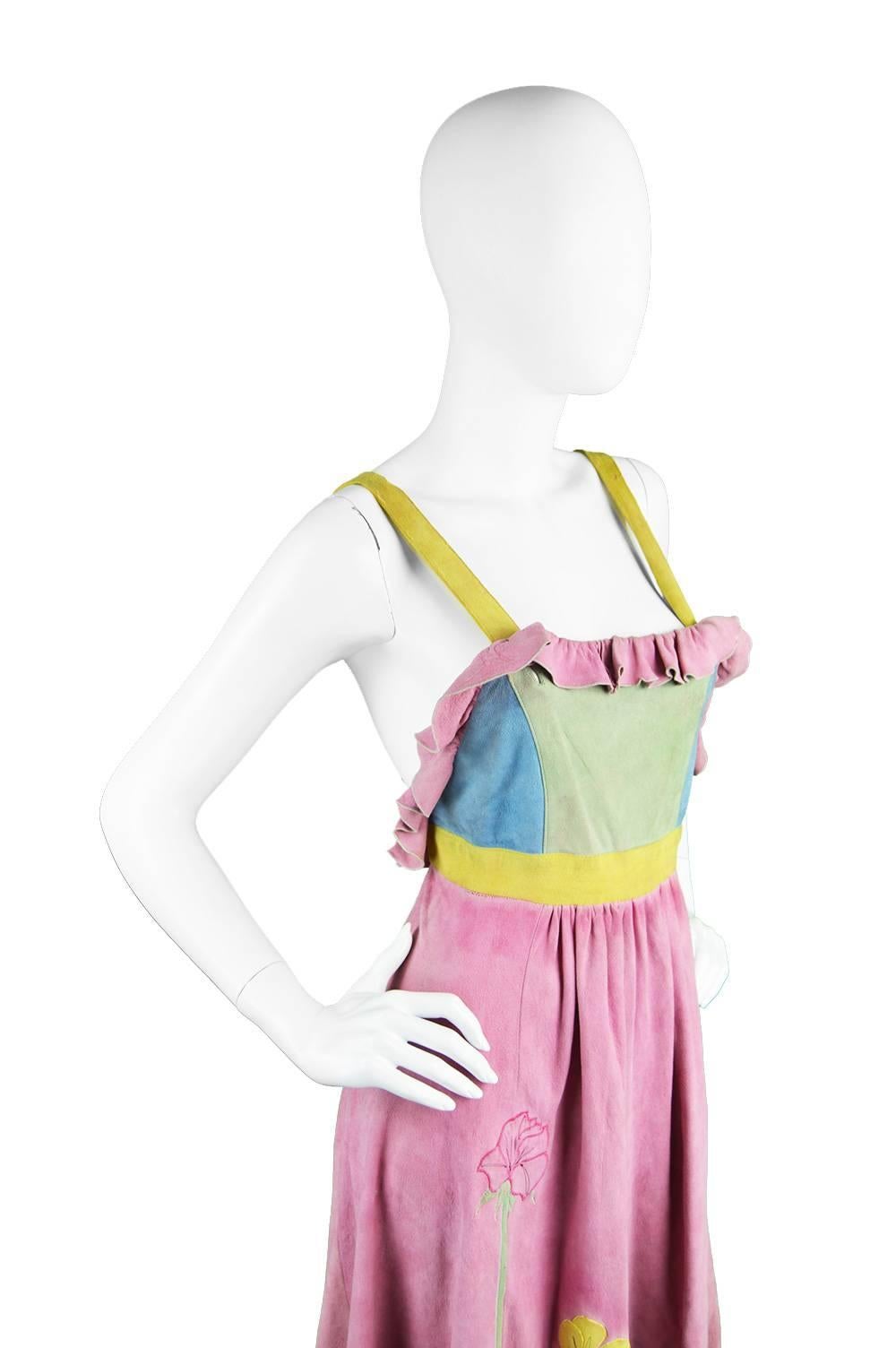 Beige Pat Mariner Colour Block Suede Pinafore Dress, 1970s