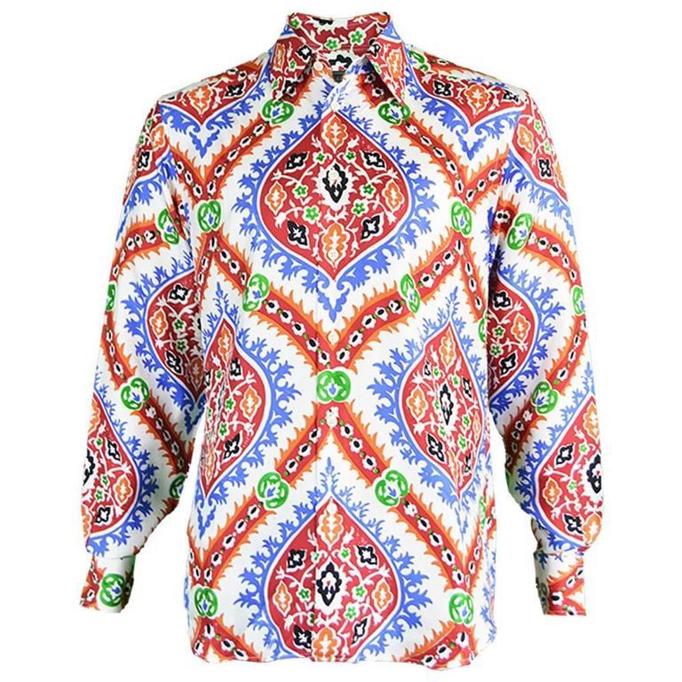 Prada Men's Silk Shirt with Holliday and Brown Collab Paisley Print, A/W  2003 For Sale at 1stDibs