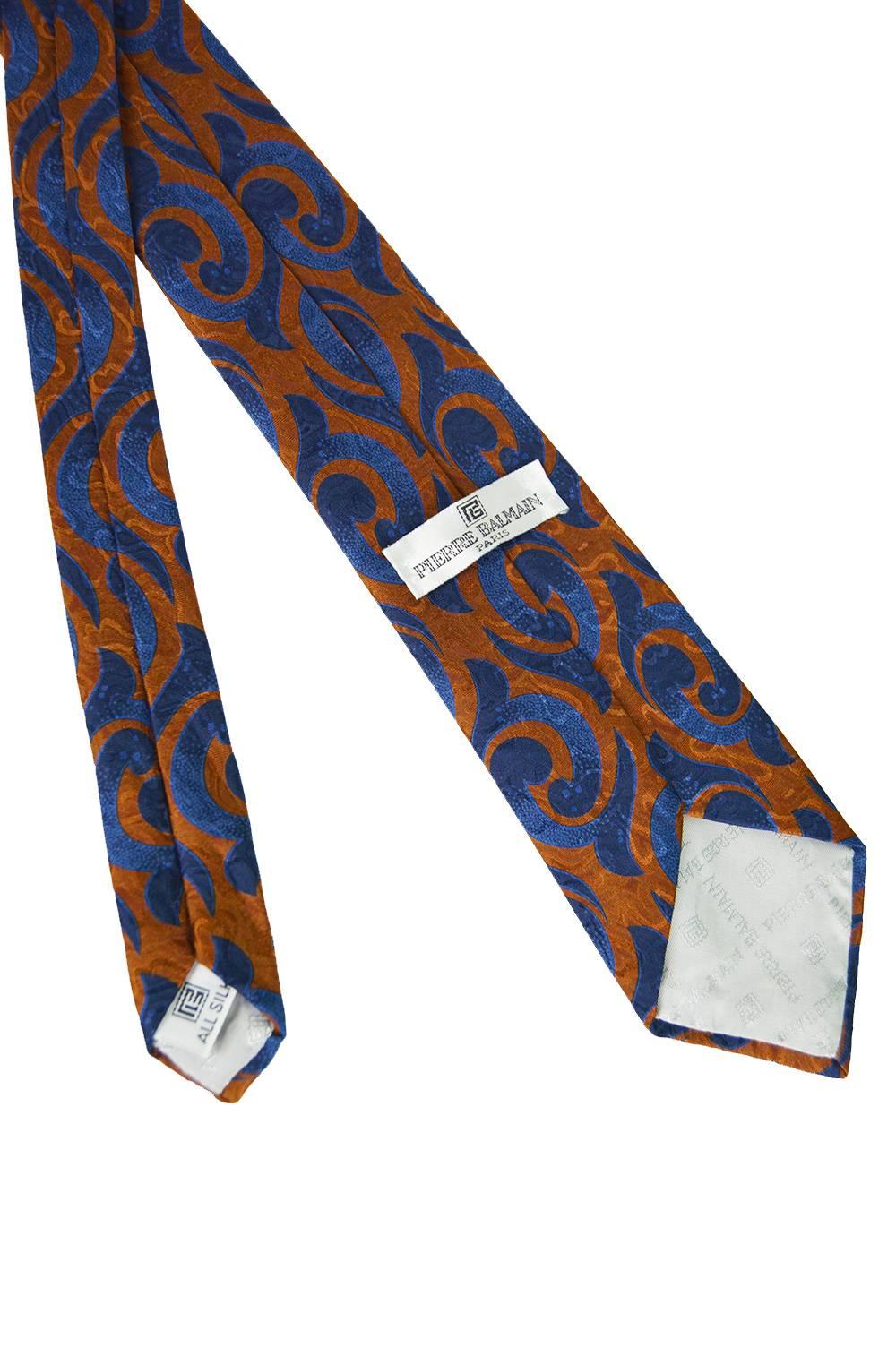 Pierre Balmain Silk Satin Jacquard Men's Tie, 1980s In Excellent Condition In Doncaster, South Yorkshire