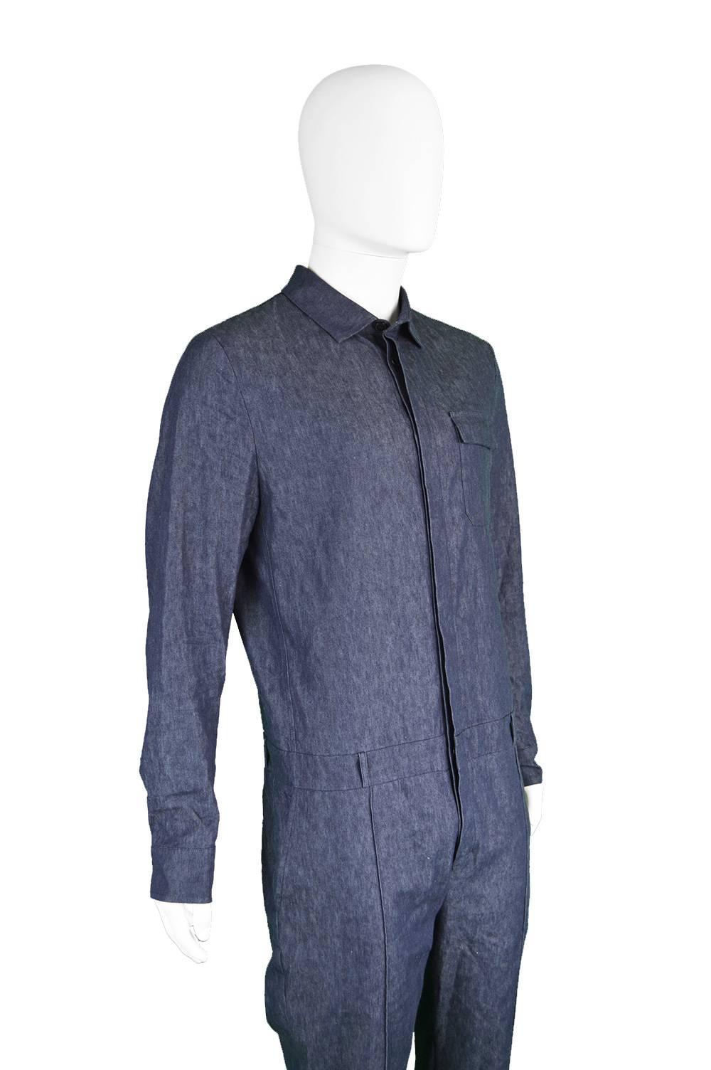 Valentino Men's Runway Minimalist Denim Jumpsuit, A/W 2014 2