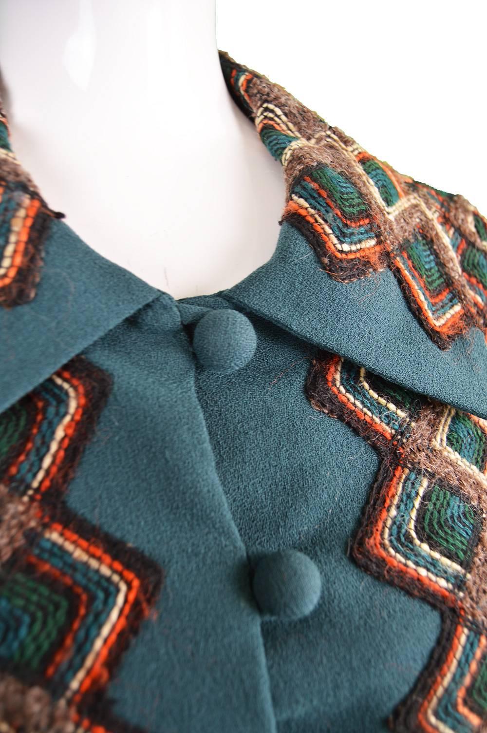 Women's Norman Hartnell Woven Wool & Crepe Jacket, 1960s For Sale