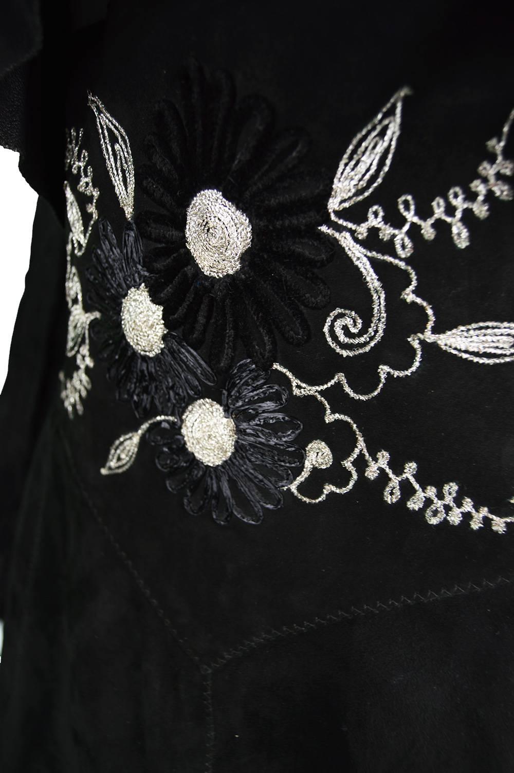 Tuttabankem Black Suede Leg o Mutton Sleeve Two Piece, 1970s 2