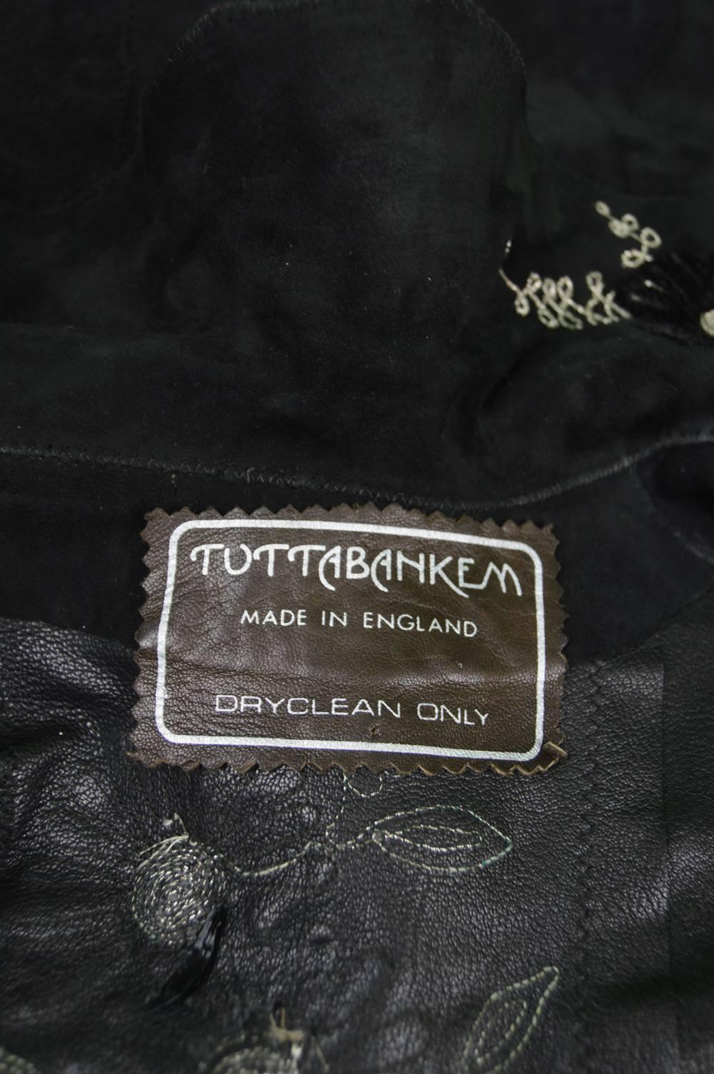 Tuttabankem Black Suede Leg o Mutton Sleeve Two Piece, 1970s 6