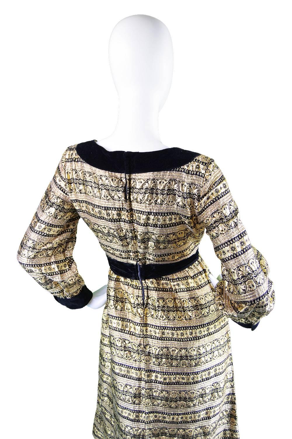 Women's Jean Varon Gold Lamé Brocade & Velvet A-Line Evening Dress, 1970s For Sale