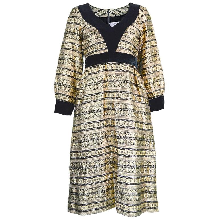 Jean Varon Gold Lamé Brocade and Velvet A-Line Evening Dress, 1970s For ...