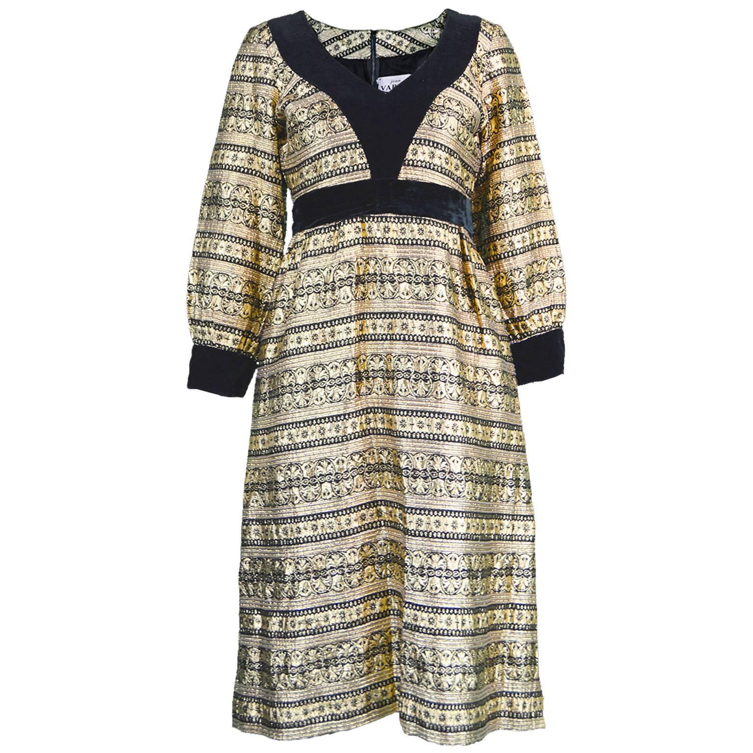 Jean Varon Gold Lamé Brocade & Velvet A-Line Evening Dress, 1970s For Sale