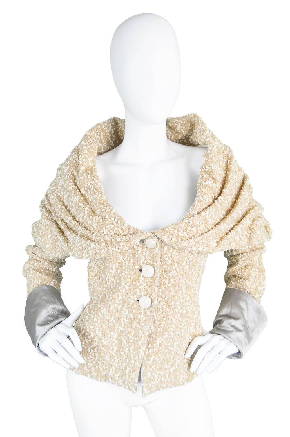 Vintage Dramatic Shawl Collar Bouclé Wool Jacket, 1960s 1