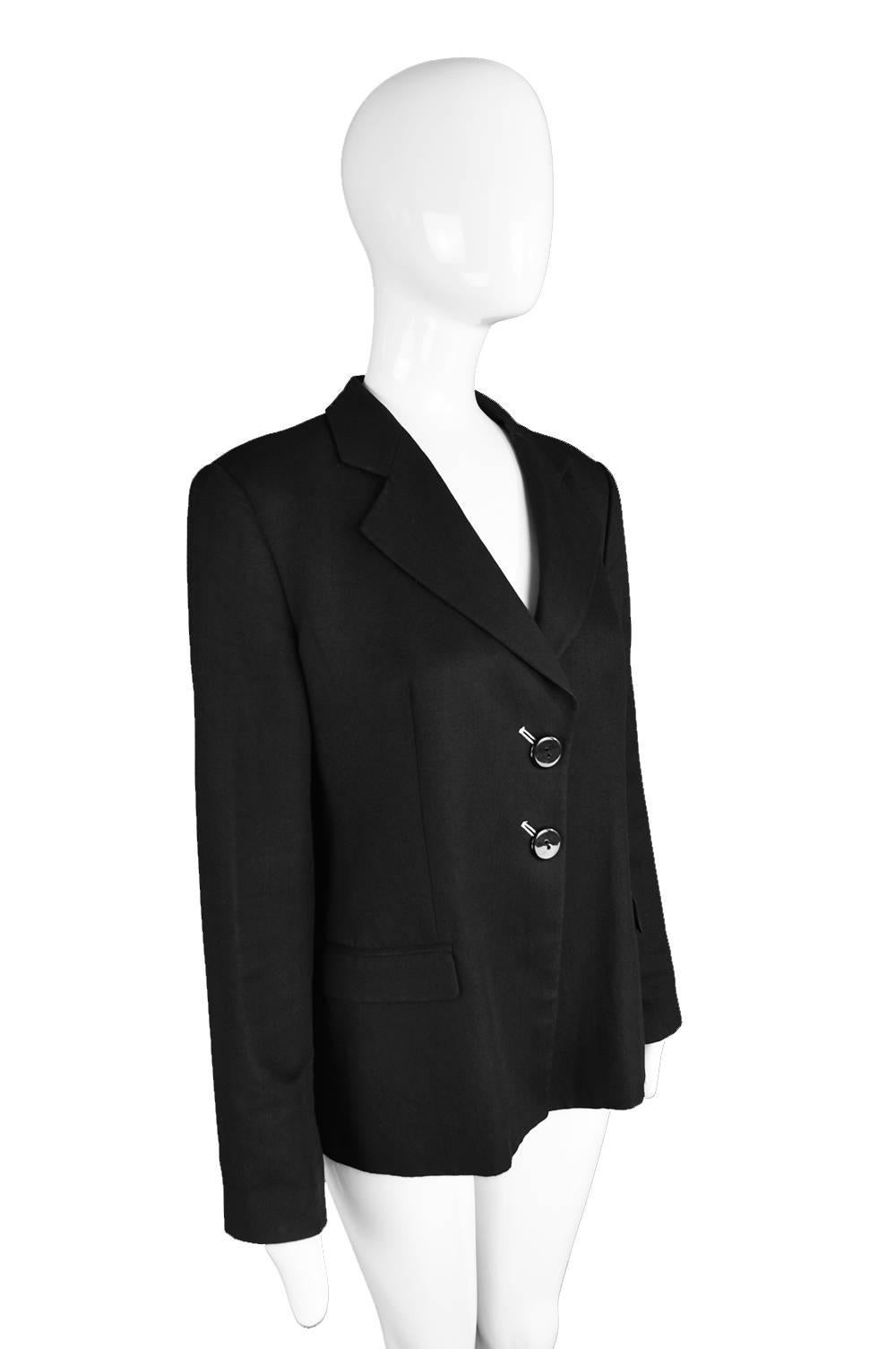 Emporio Armani Black Linen & Silk Women's Blazer, 1990s 1