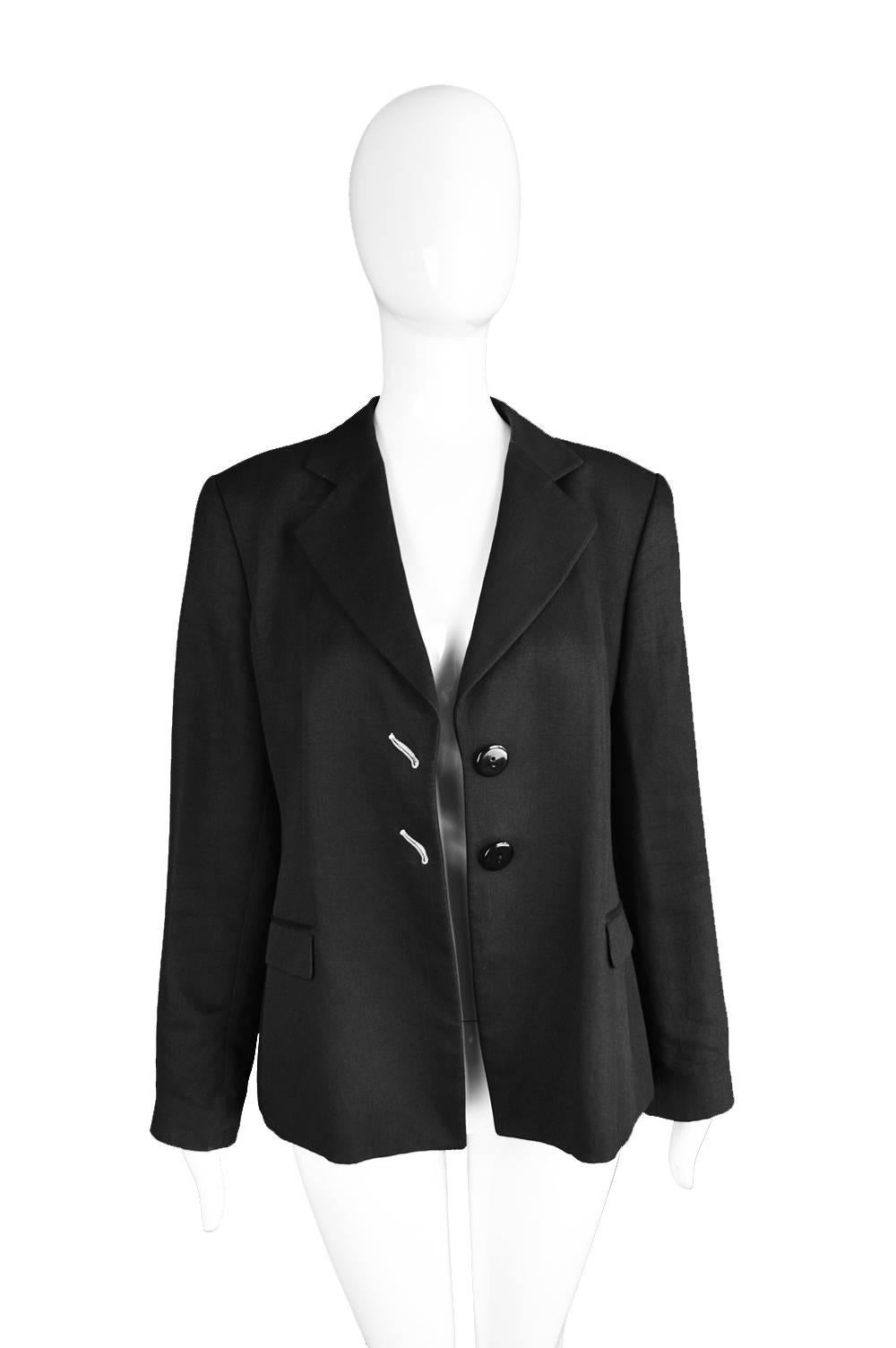 Emporio Armani Black Linen & Silk Women's Blazer, 1990s In Excellent Condition In Doncaster, South Yorkshire