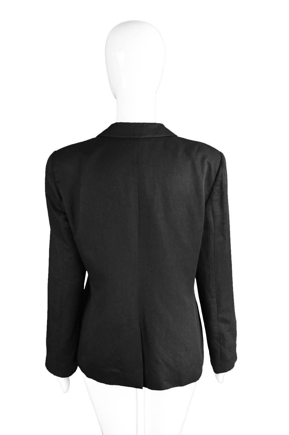 Emporio Armani Black Linen & Silk Women's Blazer, 1990s 2