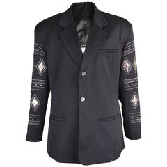 Calugi E Giannelli Men's Black Pure Wool Jacket with Armor Plate Details, 1980s
