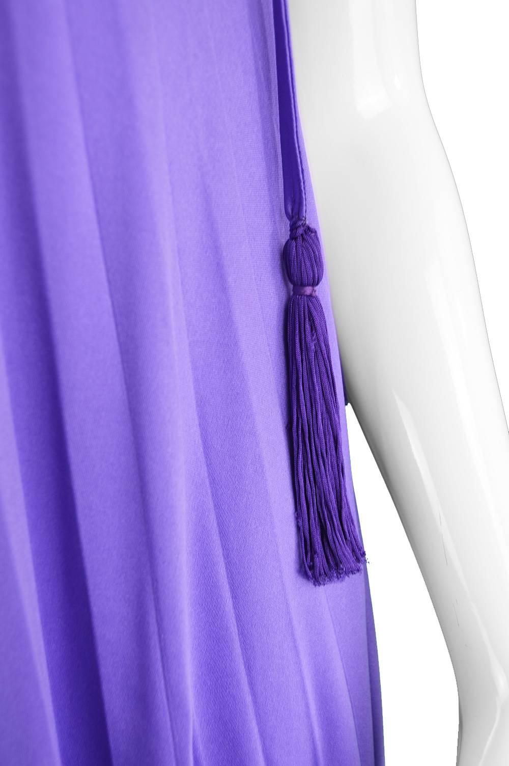 Frank Usher Purple Pleated Jersey Goddess Evening Gown, 1970s 1