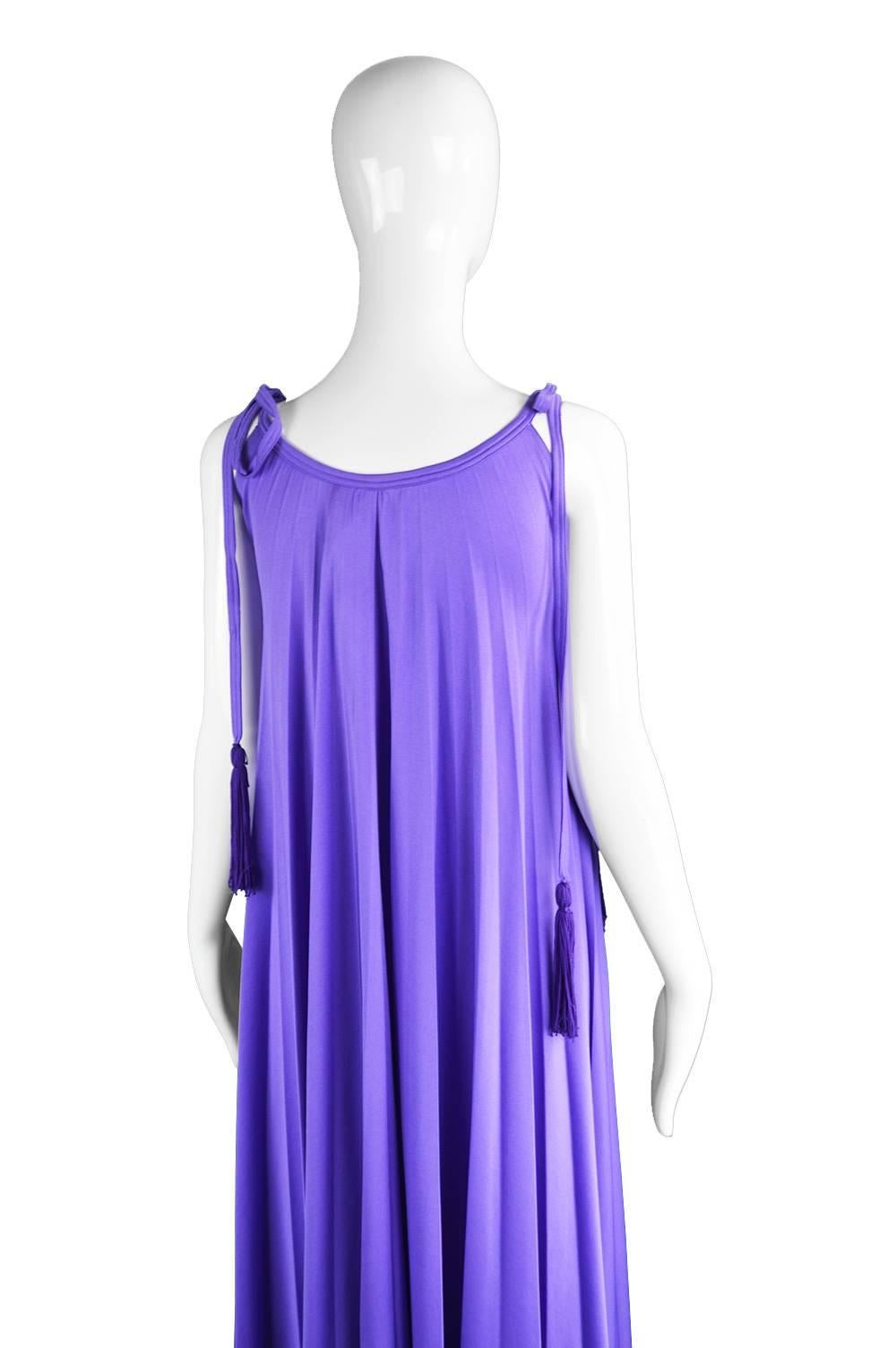 Frank Usher Purple Pleated Jersey Goddess Evening Gown, 1970s 3