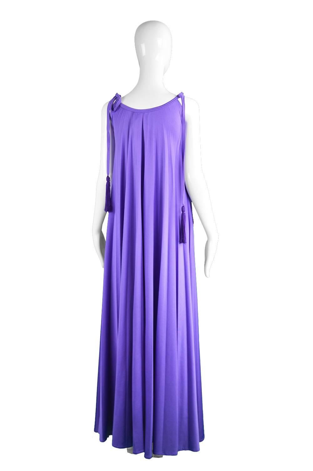 Frank Usher Purple Pleated Jersey Goddess Evening Gown, 1970s 2